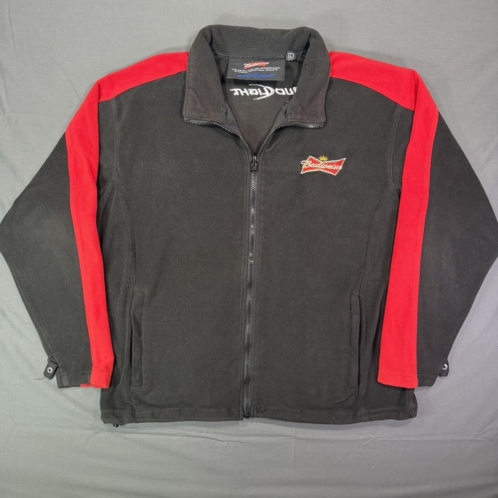 Vintage Budweiser Full Zip Fleece With Pockets Size Large Black And Red
